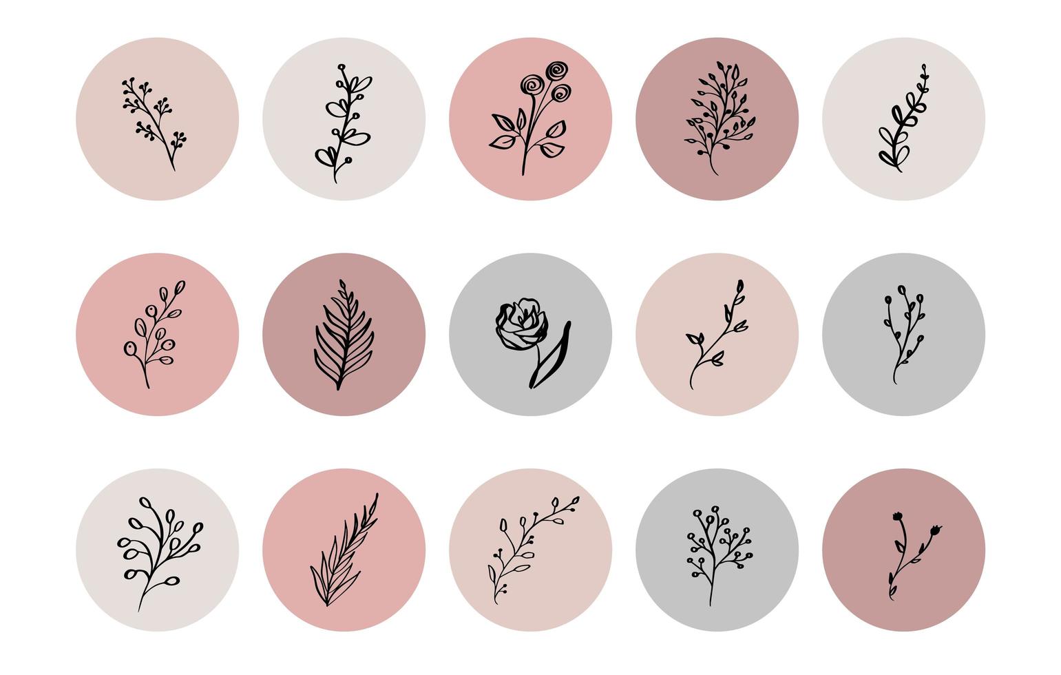 Pastel highlight botanical herb icon collection vector