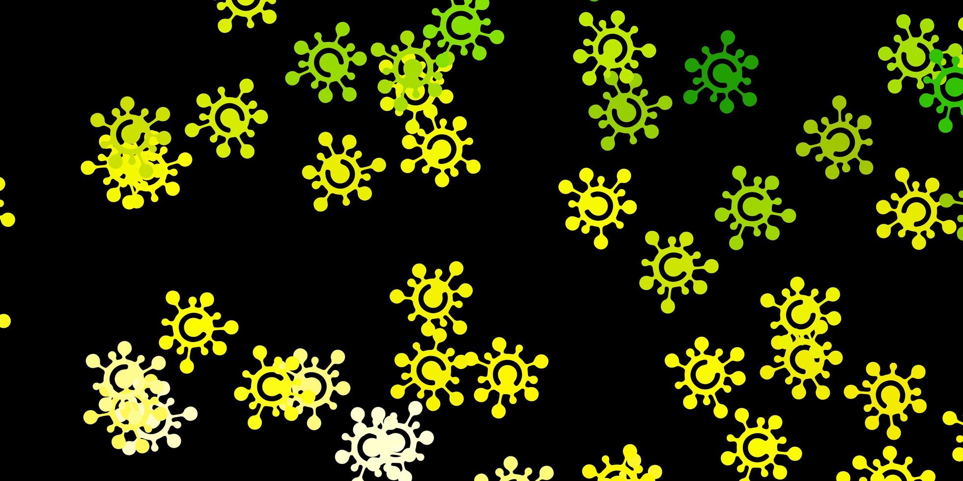 telón de fondo verde y amarillo con símbolos de virus. vector