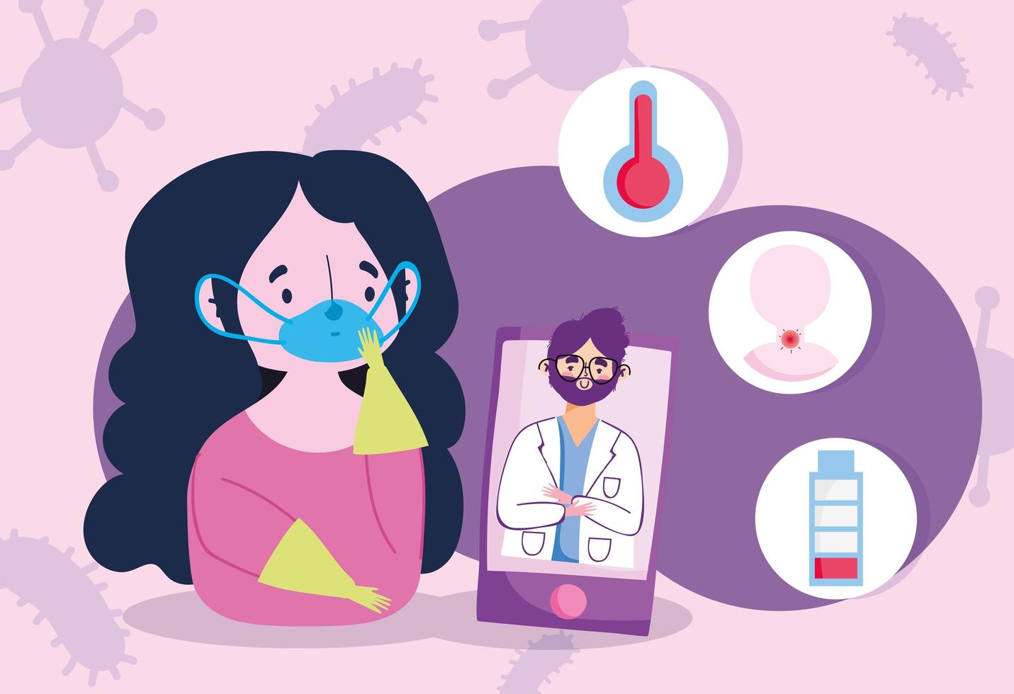 Sick girl seeing the doctor online vector