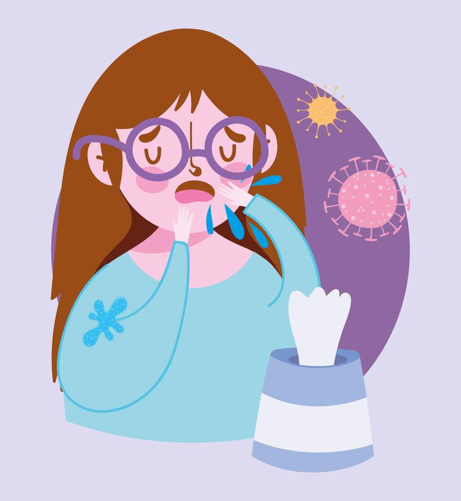 Sick girl with viral infection coughing vector