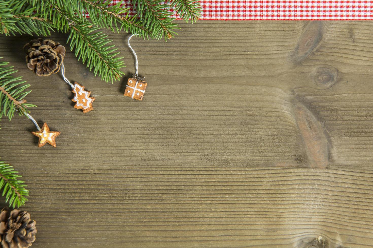 Flat lay of rustic Christmas decor photo