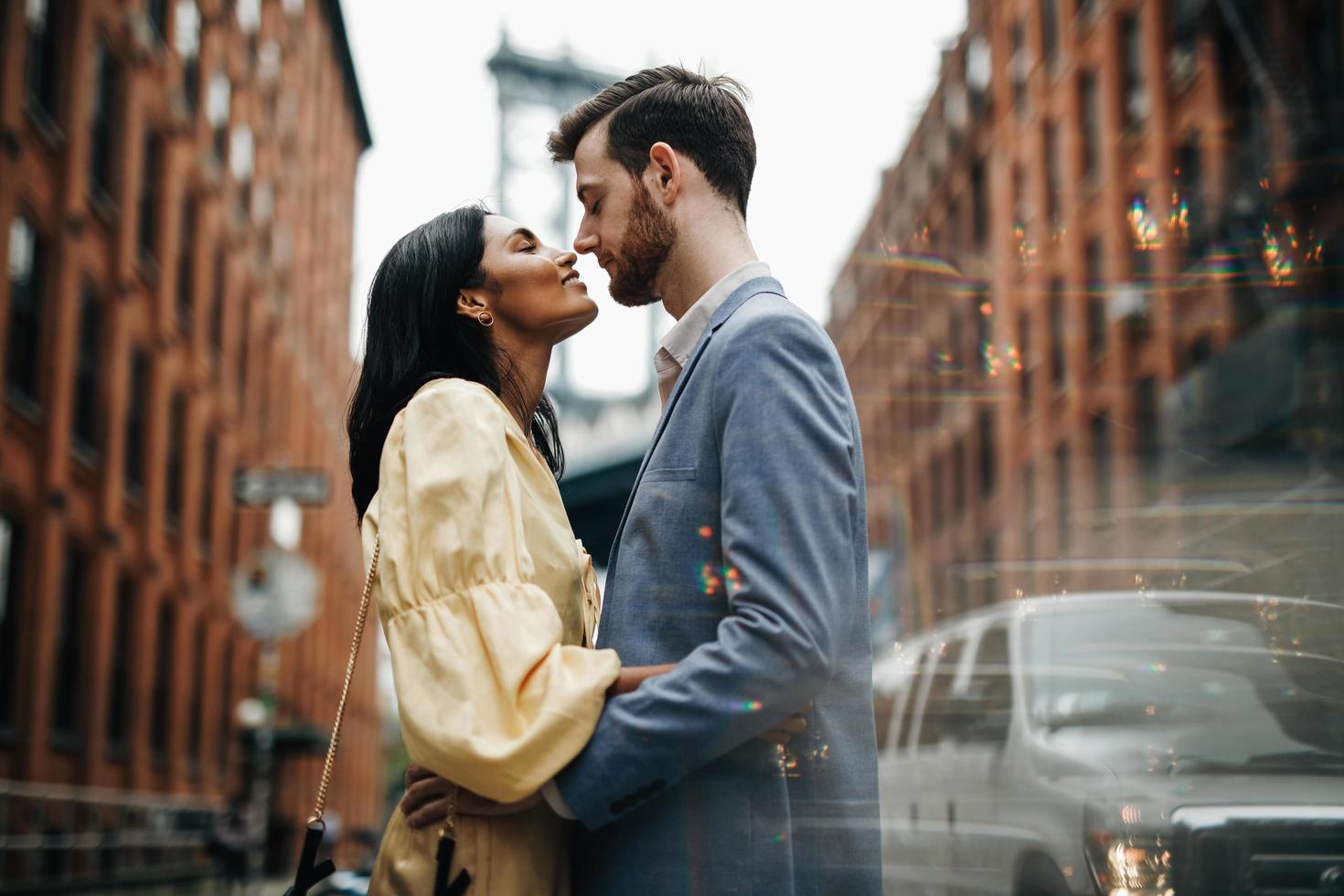 Attractive couple embraces in New York City photo