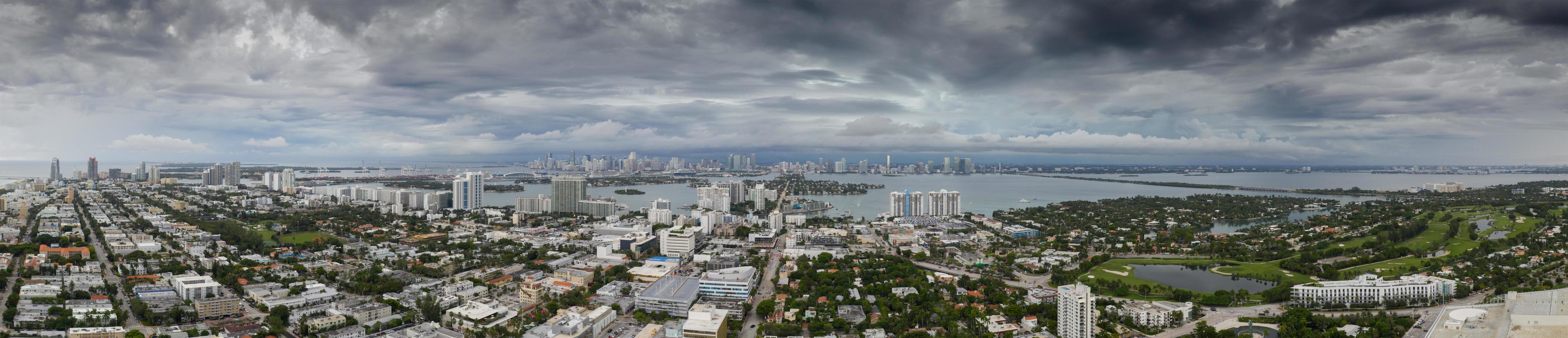 Aerial panorama of a storm in Miami photo