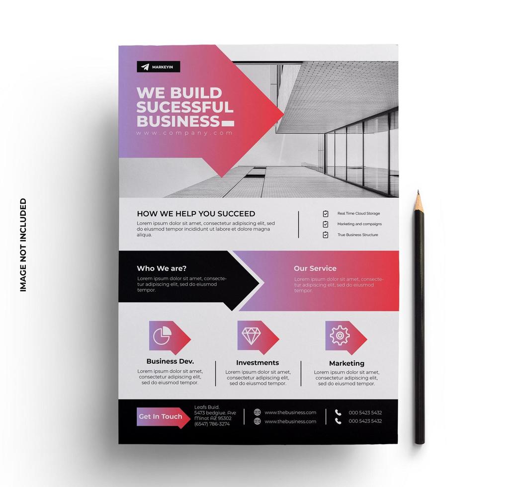 Pink Purple Gradient, Gray and Black Business Flyer Template vector