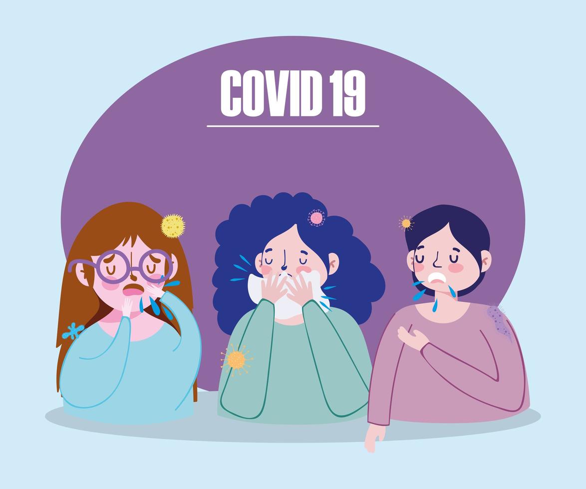 banner de niñas con síntomas de covid-19 vector