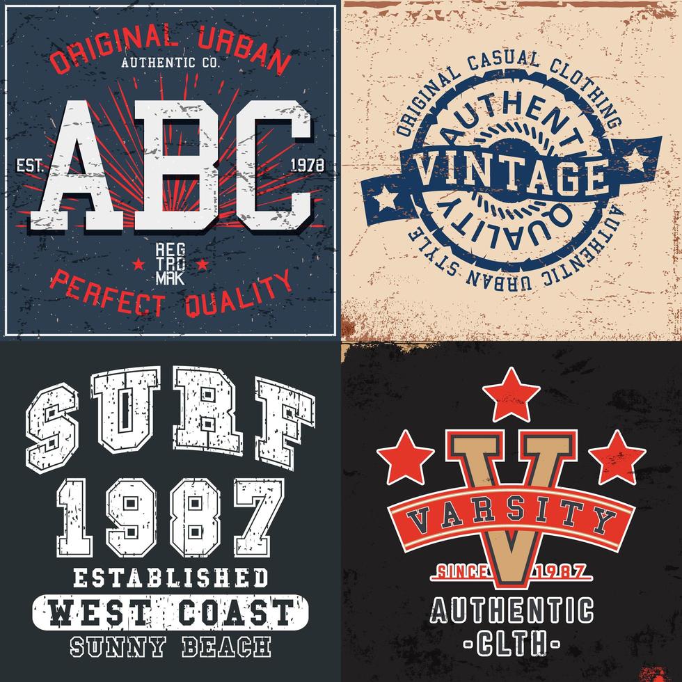 conjunto de estampados de diseño vintage para camisetas vector