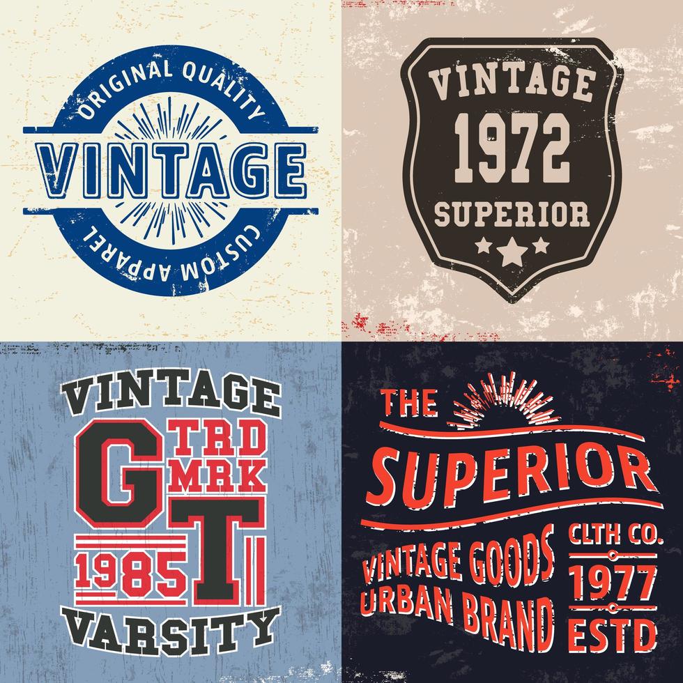 conjunto de estampados de diseño vintage para camisetas vector