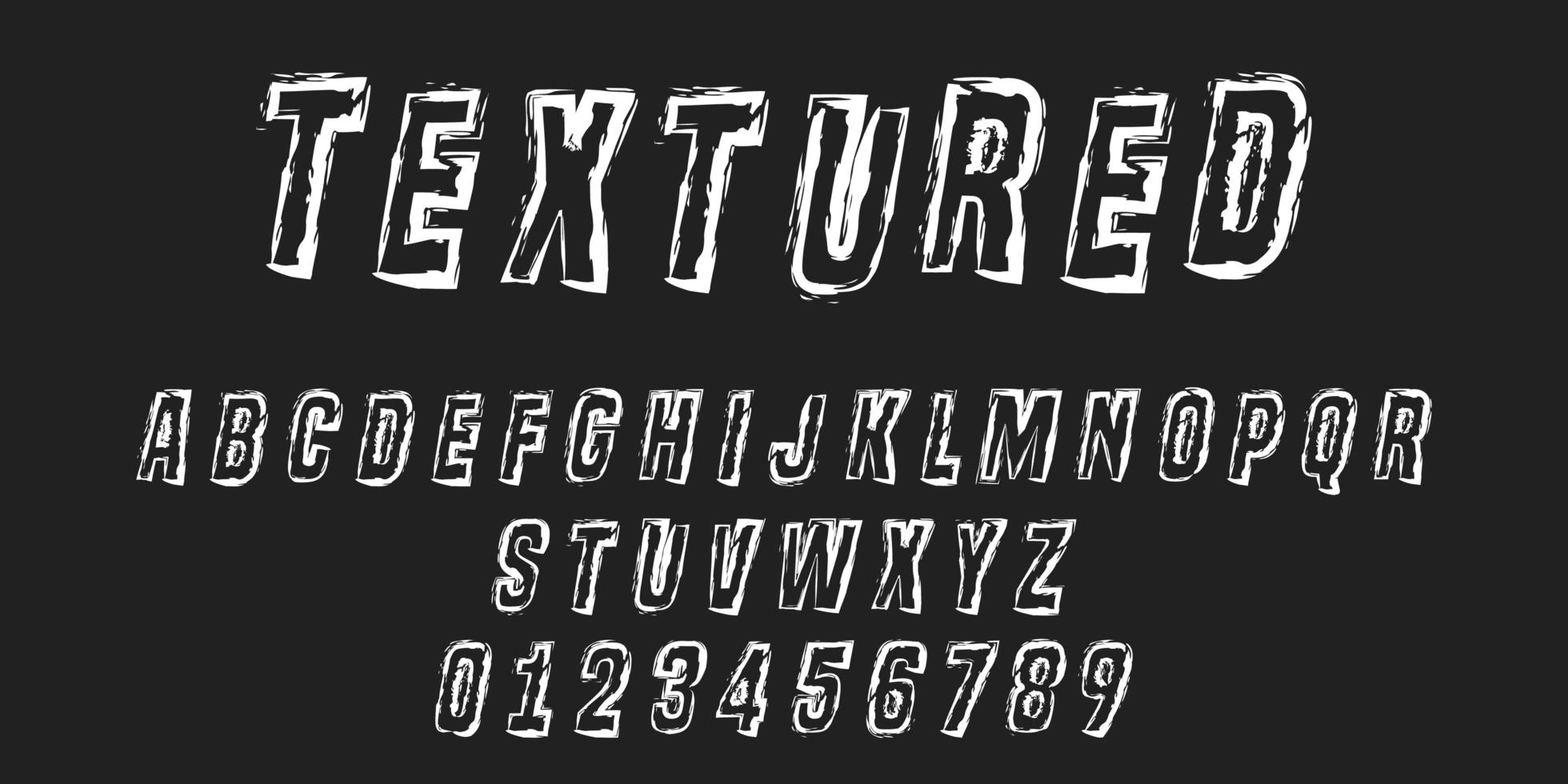 Distressed texture stroke alphabet letters and numbers vector