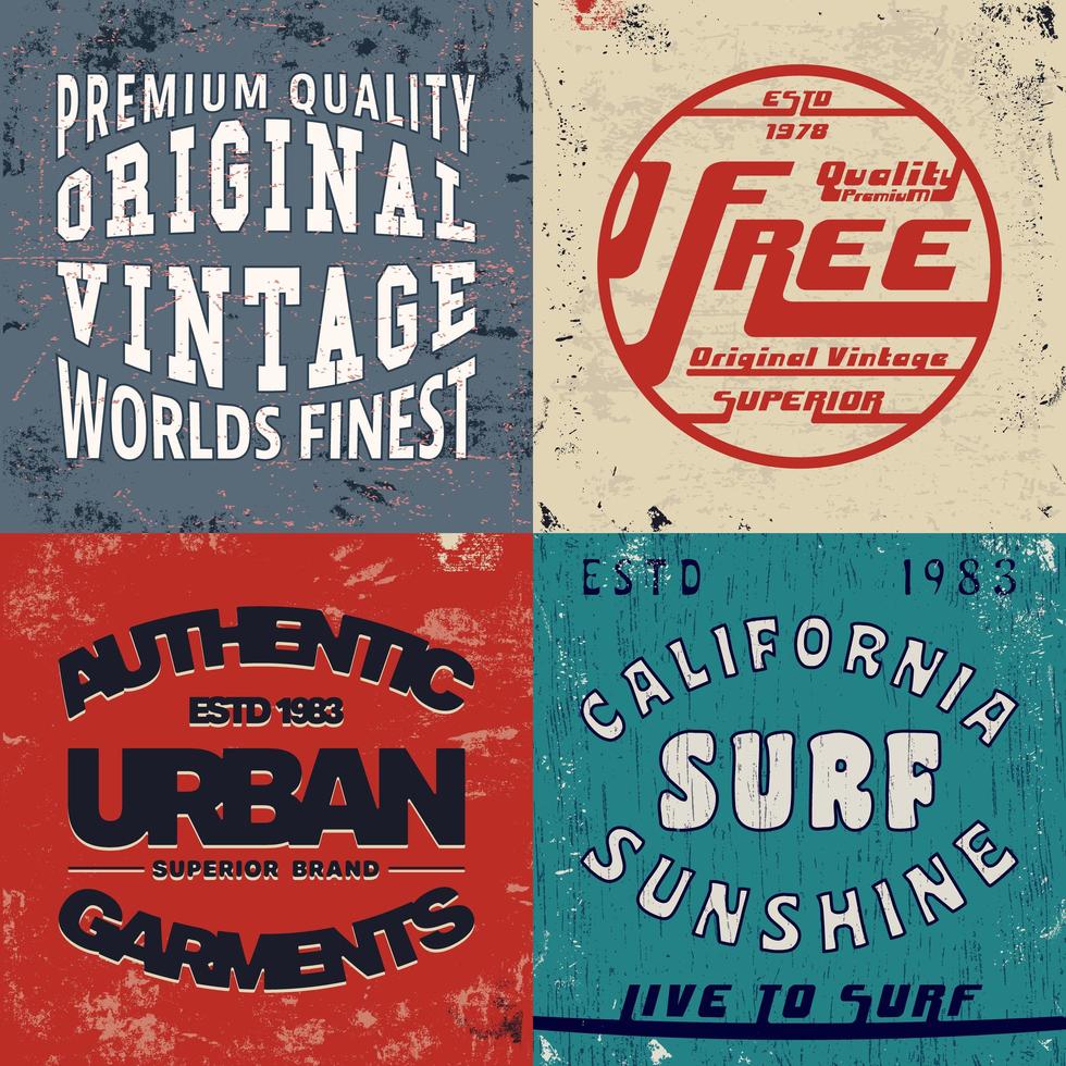 conjunto de estampados de diseño vintage para camisetas vector