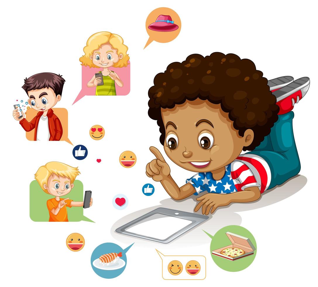 Boy with social media elements vector