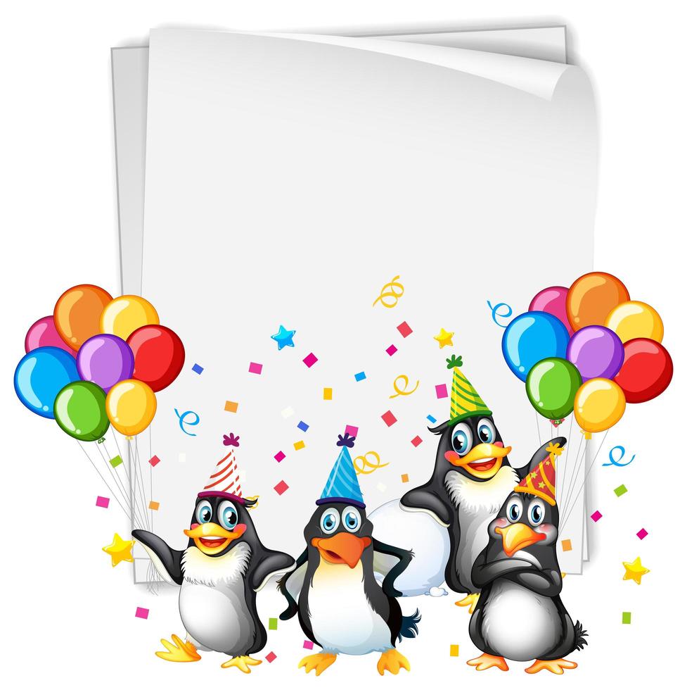 plantilla de papel de fiesta con pingüinos vector