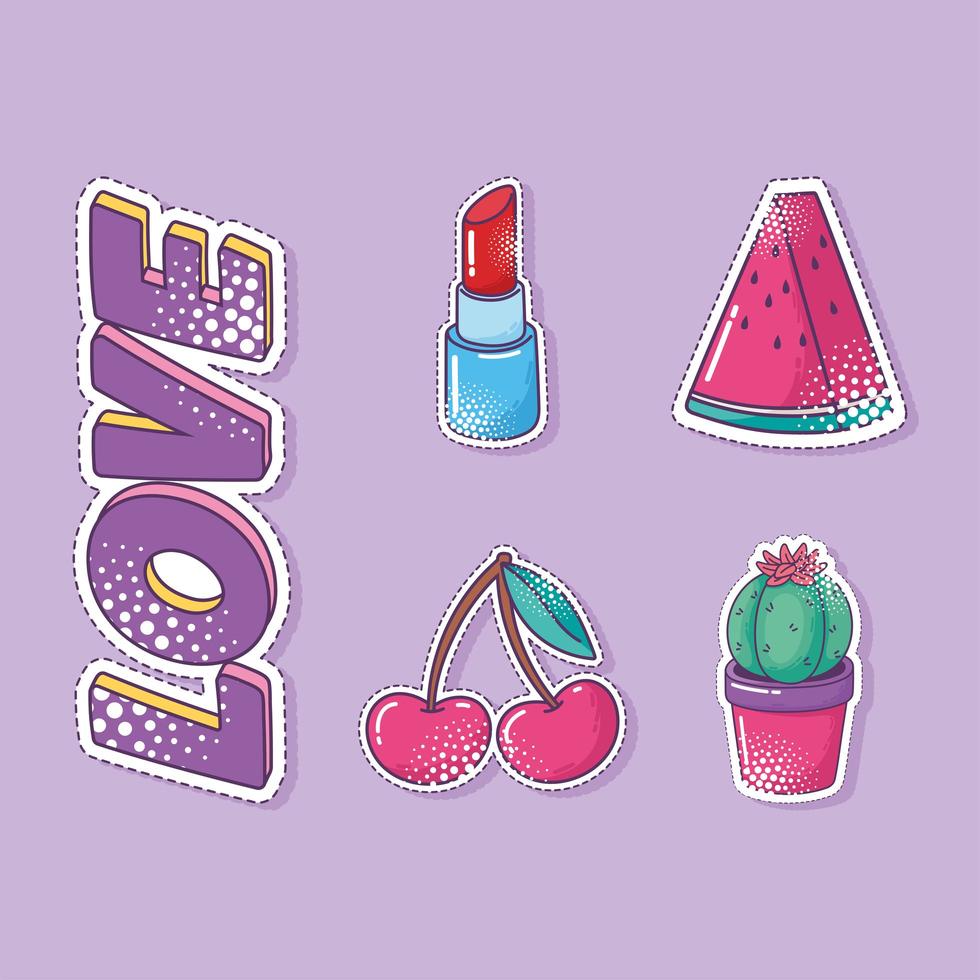 lindo conjunto de pegatinas de arte pop vector