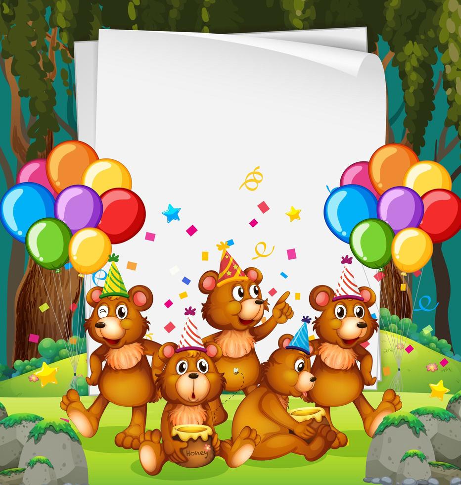 plantilla de marco de papel de fiesta con ositos de peluche vector