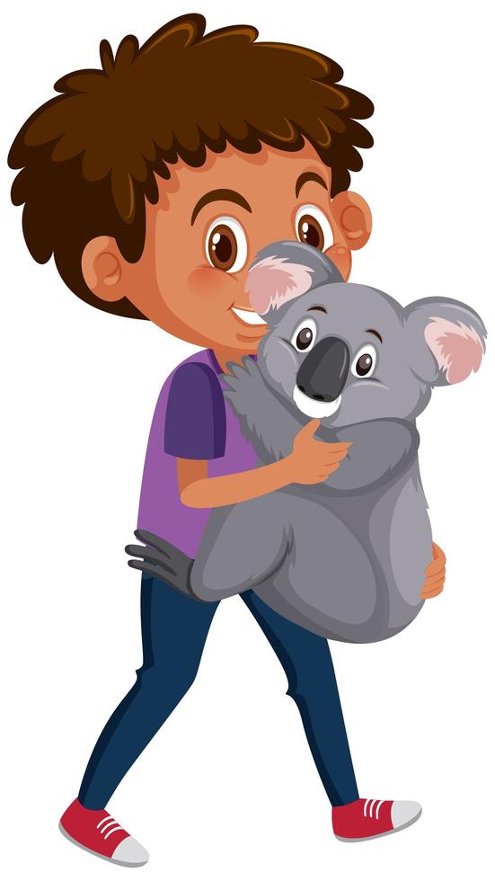 niño sosteniendo lindo oso koala vector