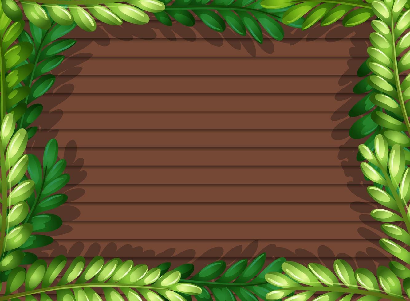 Top view of blank wood panel with leaves elements frame vector