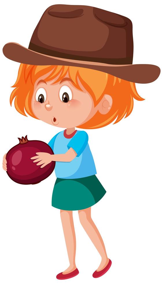 Child holding pomegranate vector