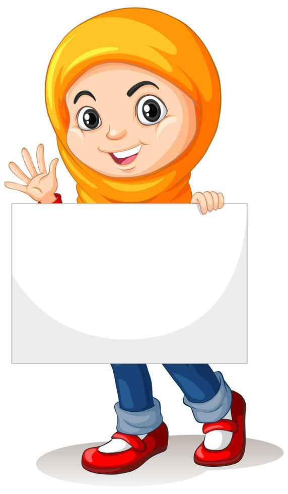 Cute young muslim girl holding sign vector