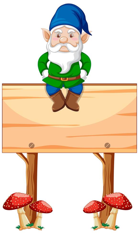 Gnome sitting on blank sign vector