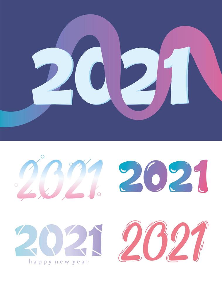 feliz año nuevo 2021 conjunto de letras vector