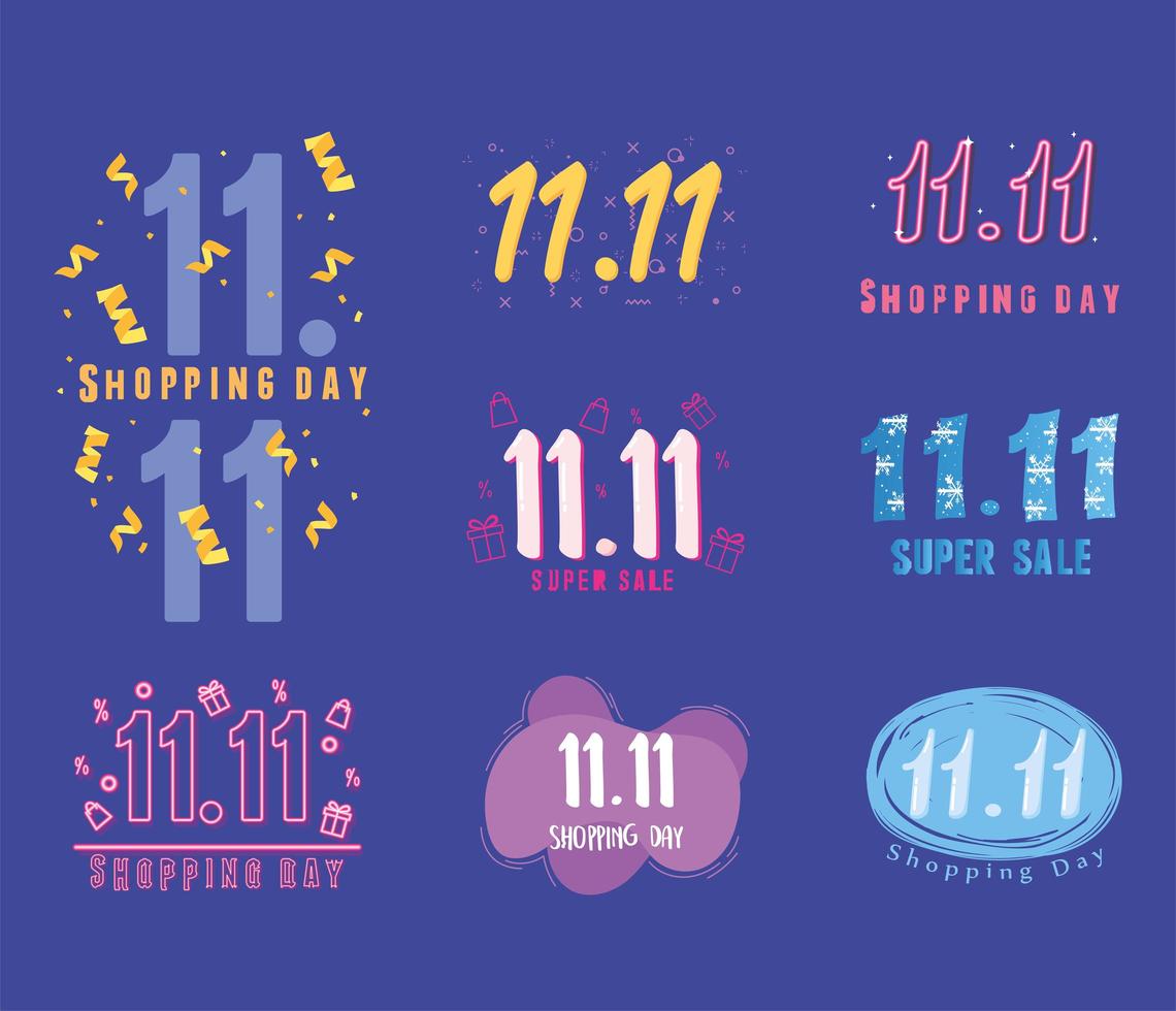 November eleventh, shopping day promo set vector