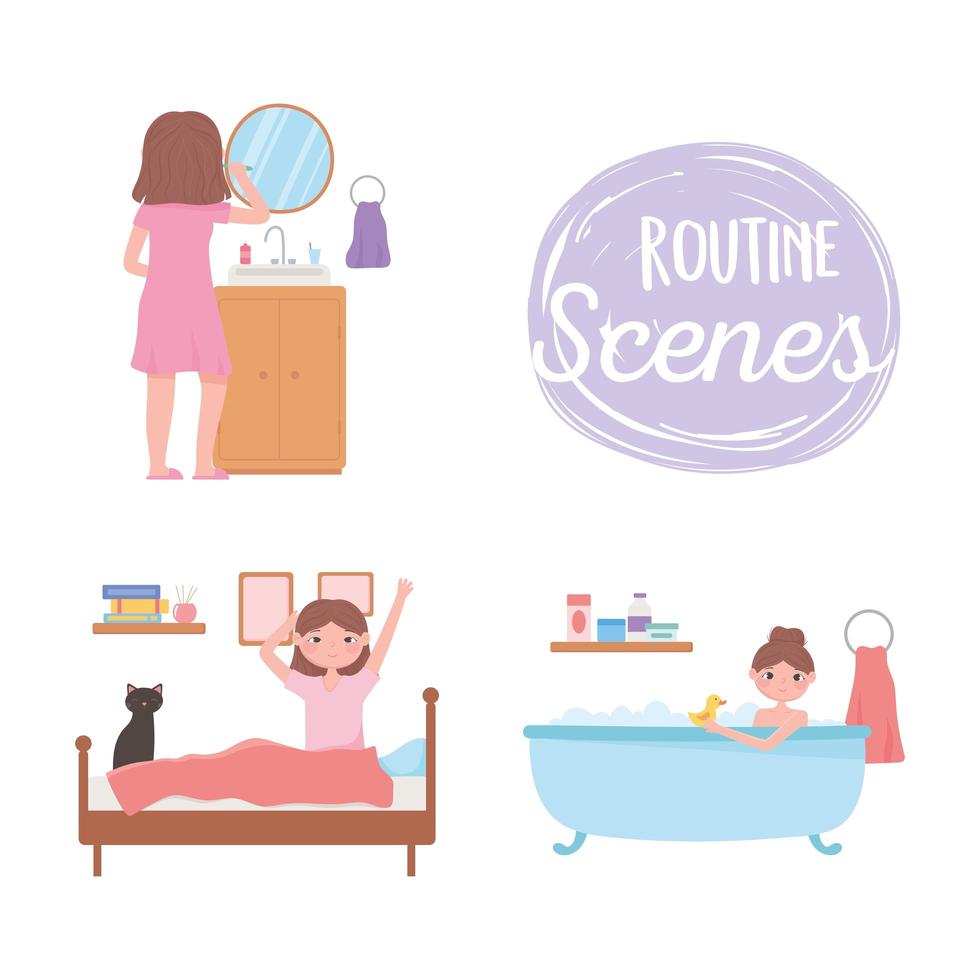 Woman's daily routine set vector