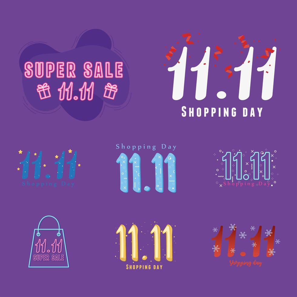 November eleventh, shopping day promo set vector