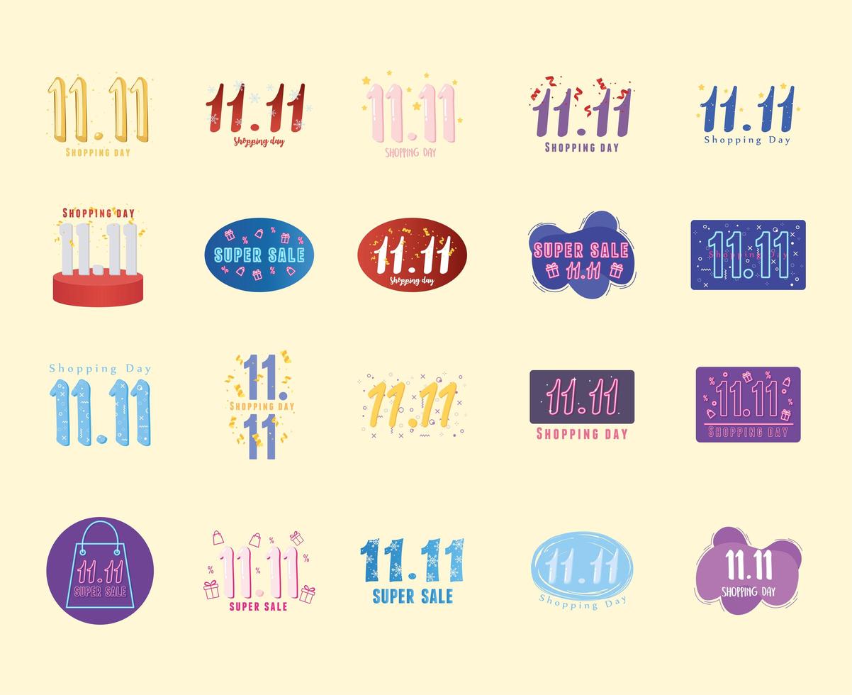 November eleventh, shopping day promo set vector