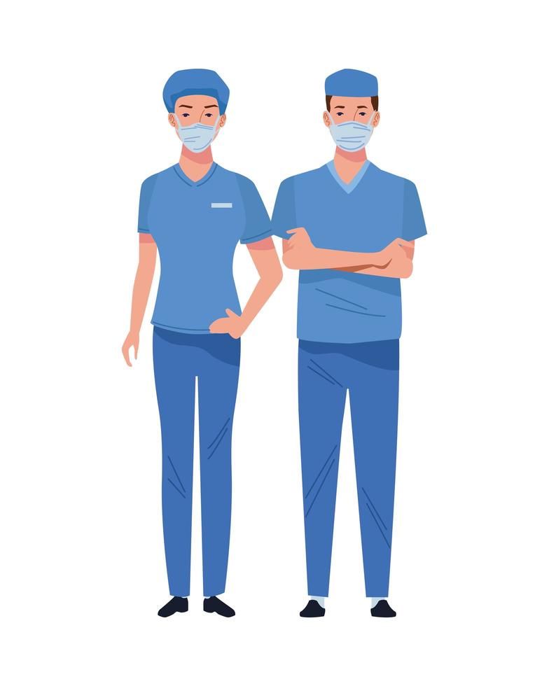 Surgeons wearing medical masks characters vector
