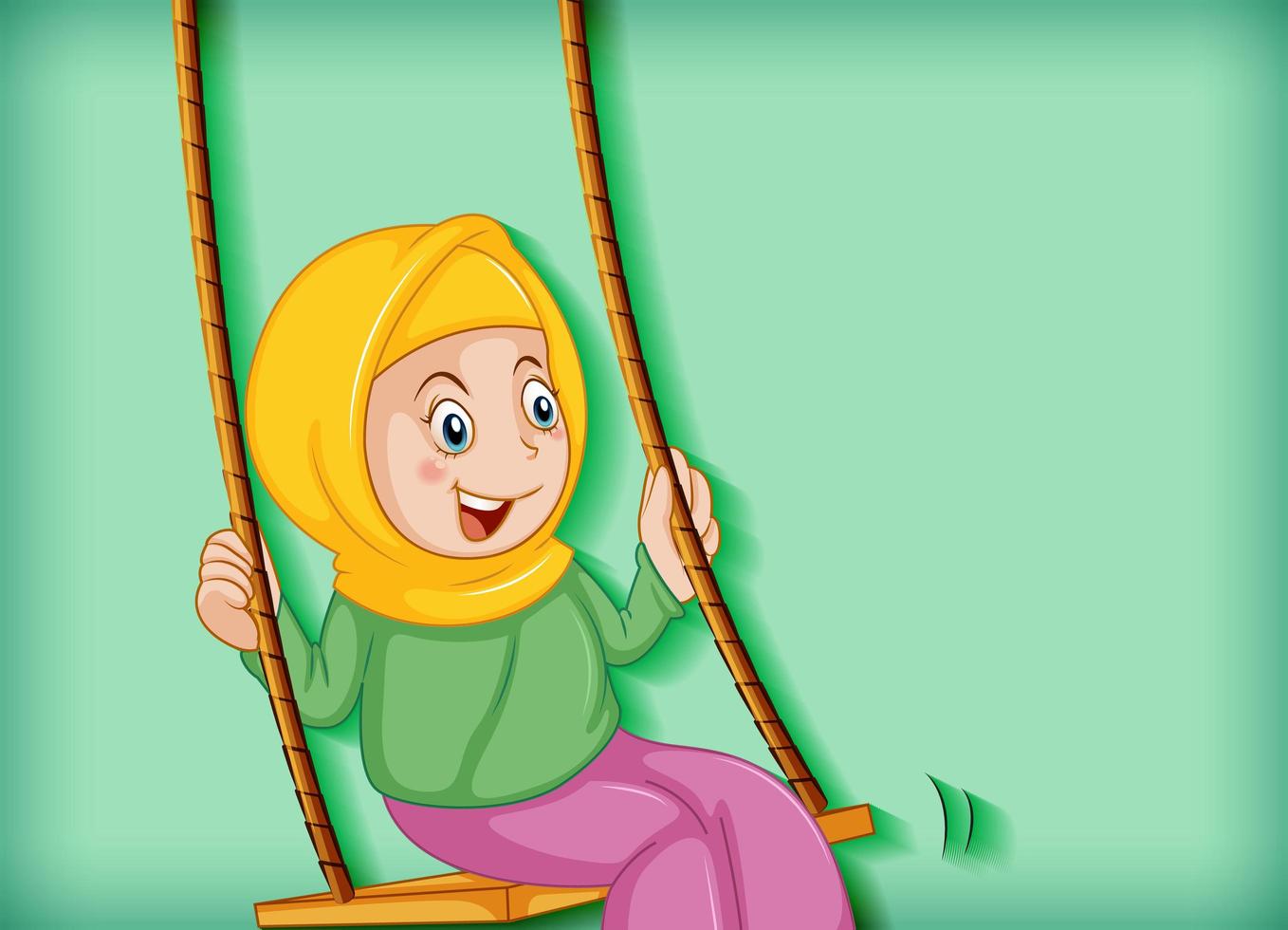 Happy muslim girl sit on swing vector