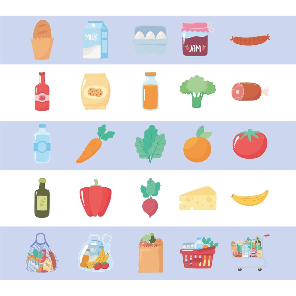 Groceries and food icon set vector
