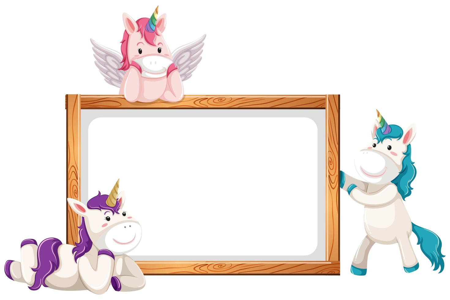 Banner de marco en blanco con lindos unicornios vector