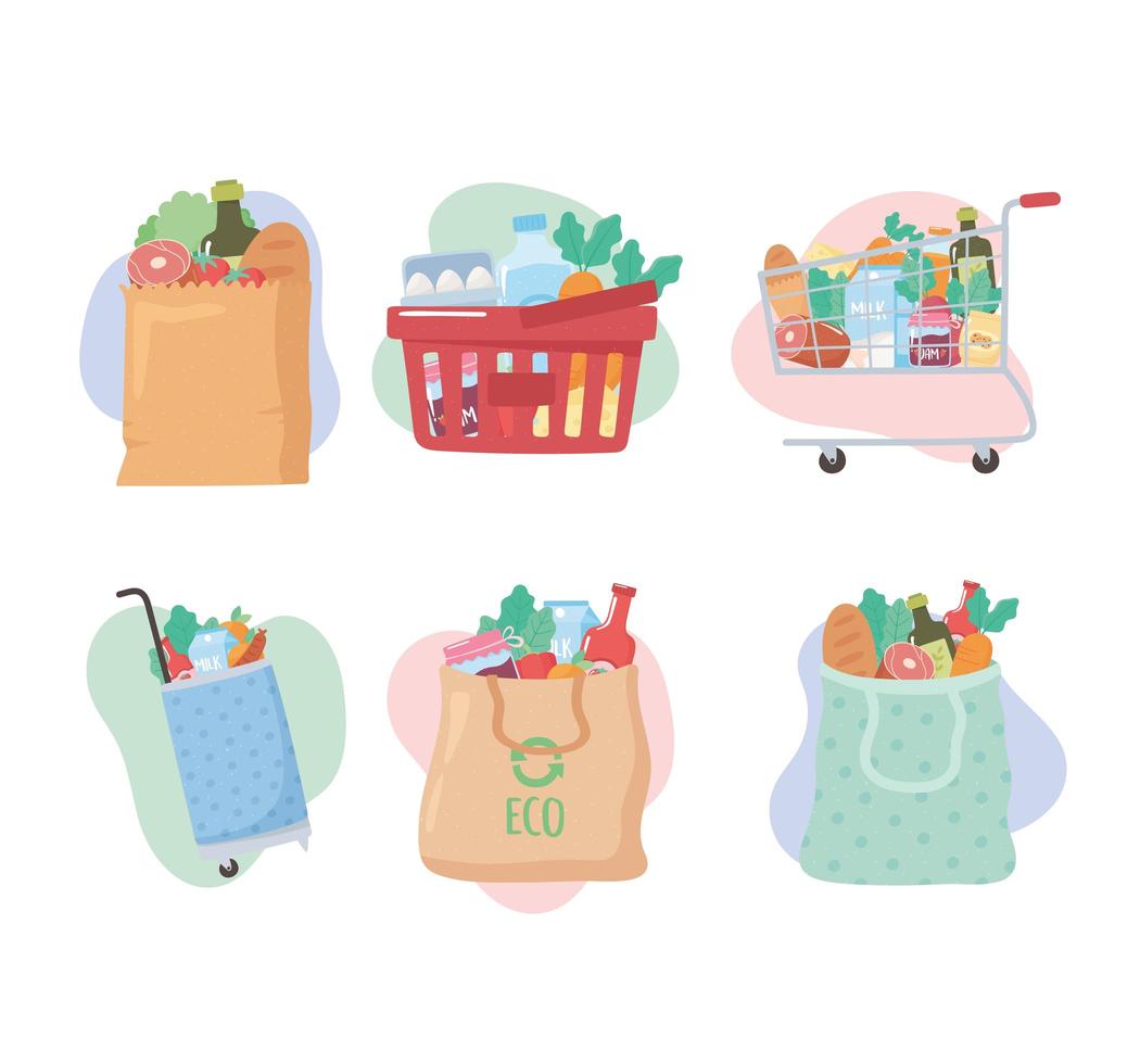 Grocery purchases icon set vector