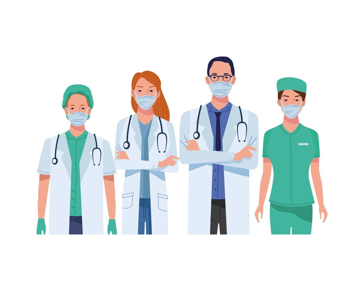 Doctors staff wearing medical masks characters vector