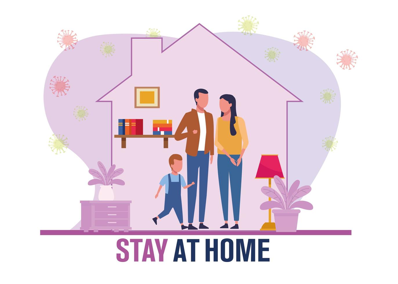 Parents and son stay at home and covid19 vector