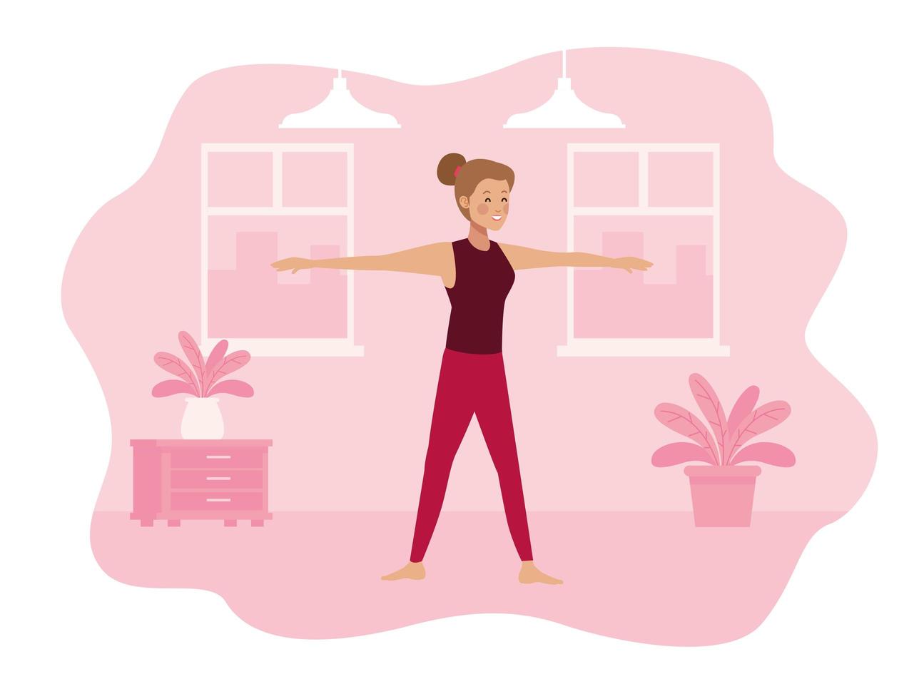 Young woman practicing exercise in the house scene vector