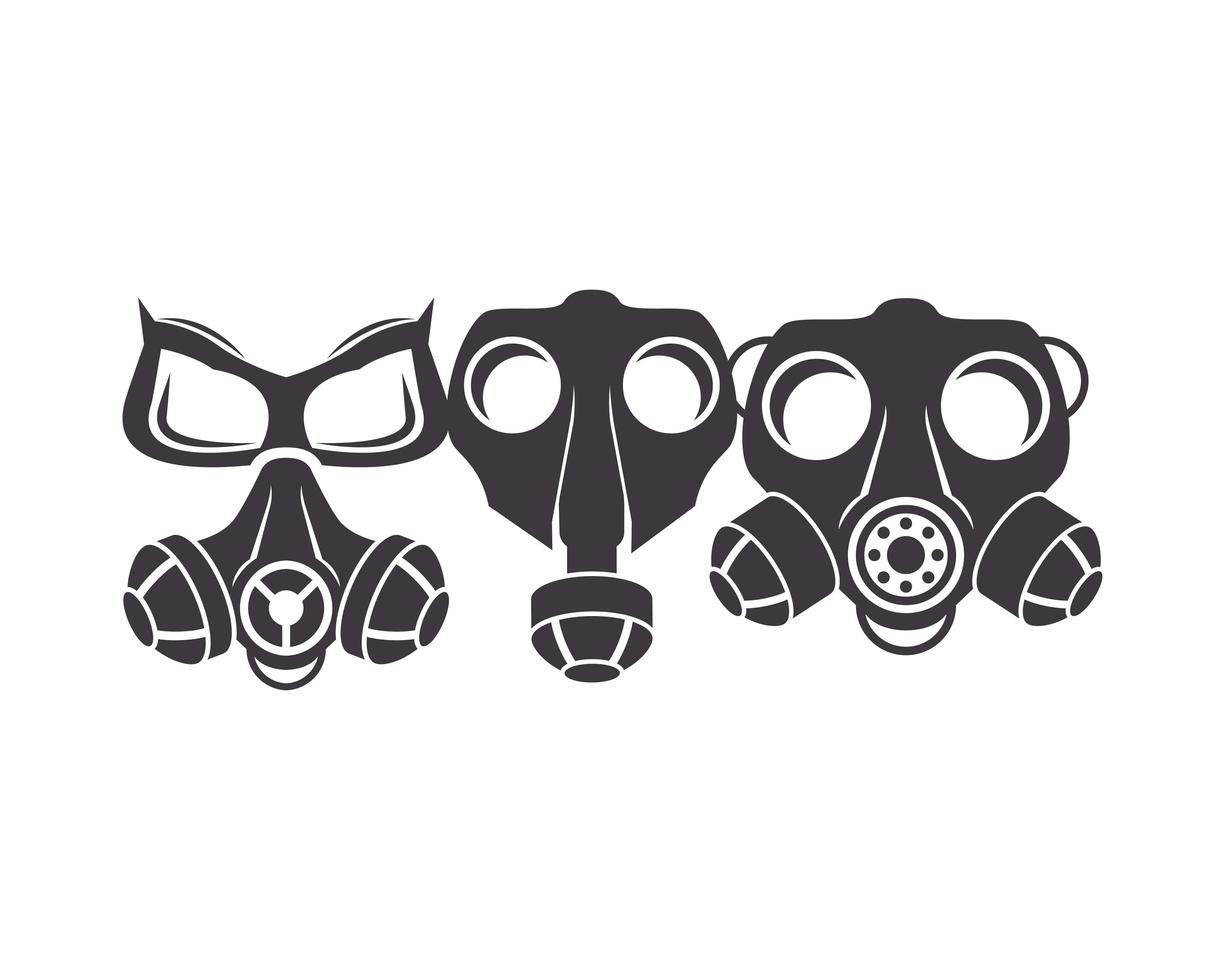 Three biosafety gas masks icons vector