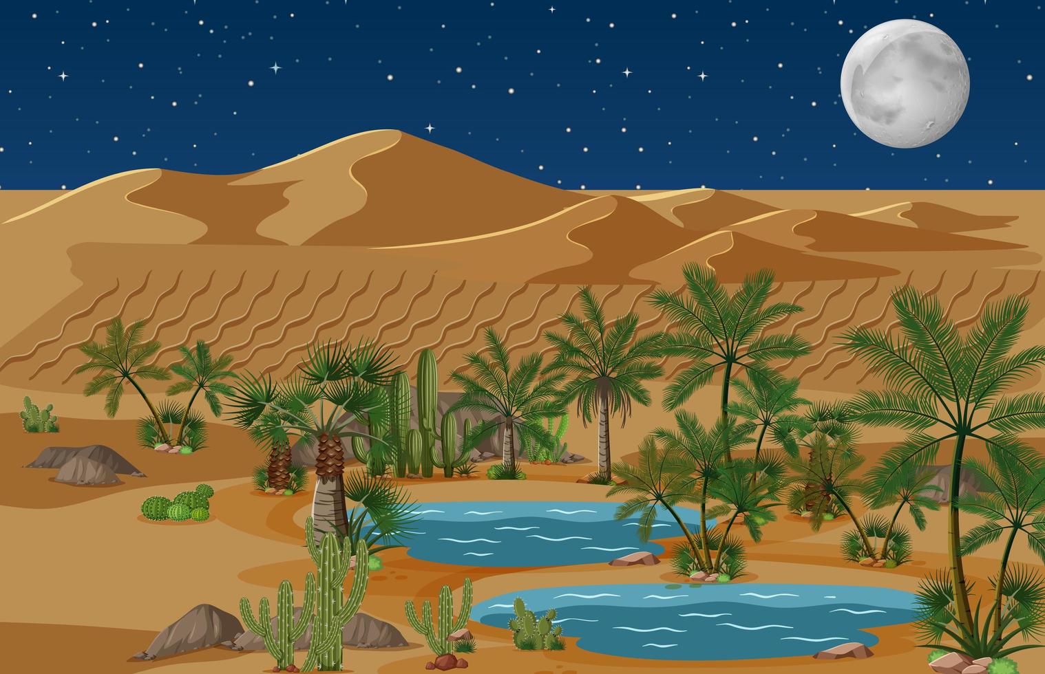 oasis en el desierto con palmeras y cactus paisaje natural vector