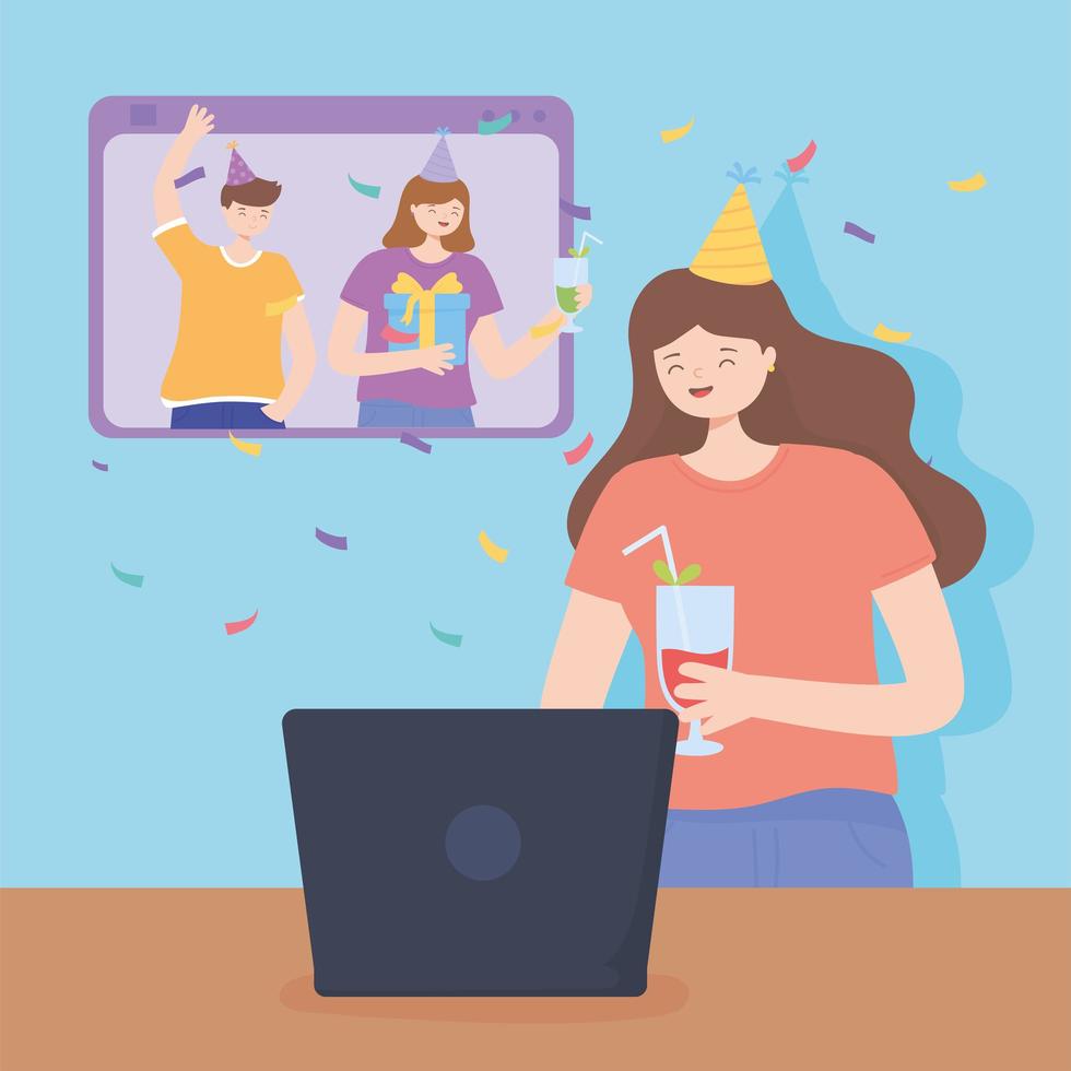 amigos festejando y celebrando en línea vector