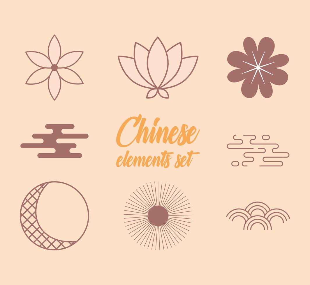 Oriental element icon set vector