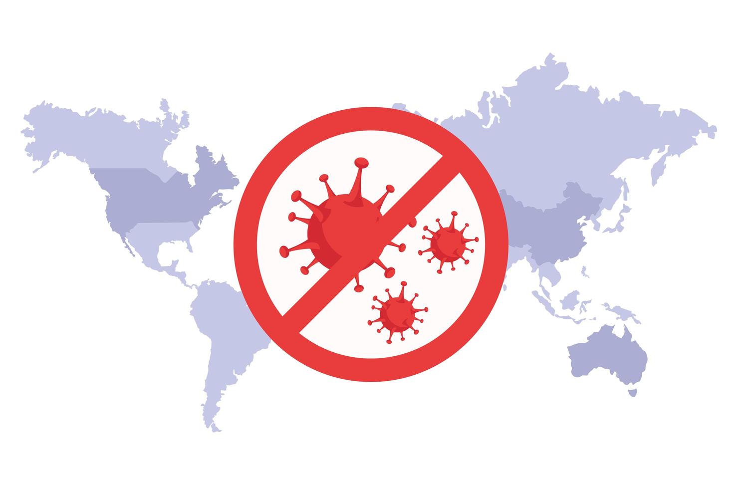 mapa del mundo con señal de parada covid19 vector