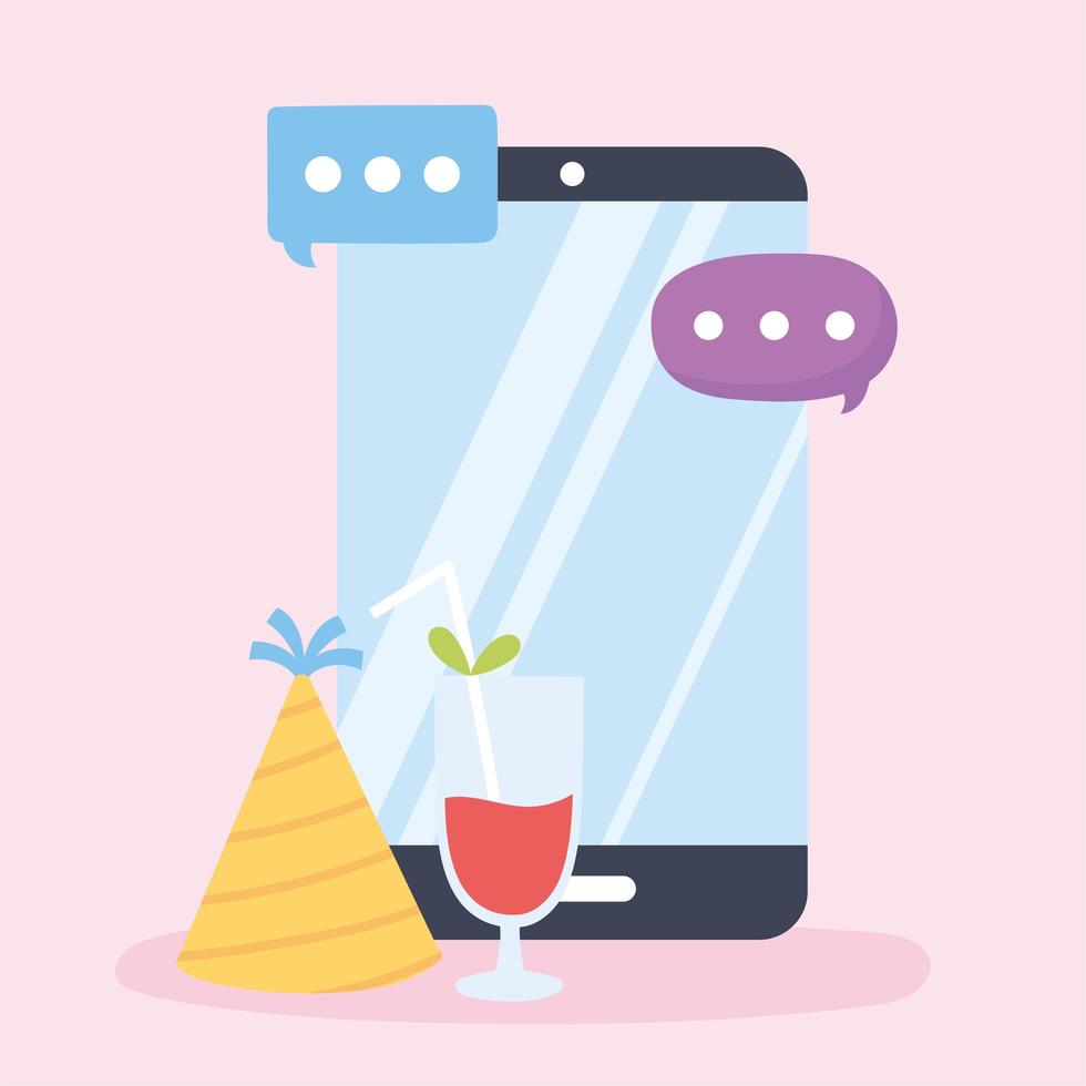 Online party concept with smartphone vector