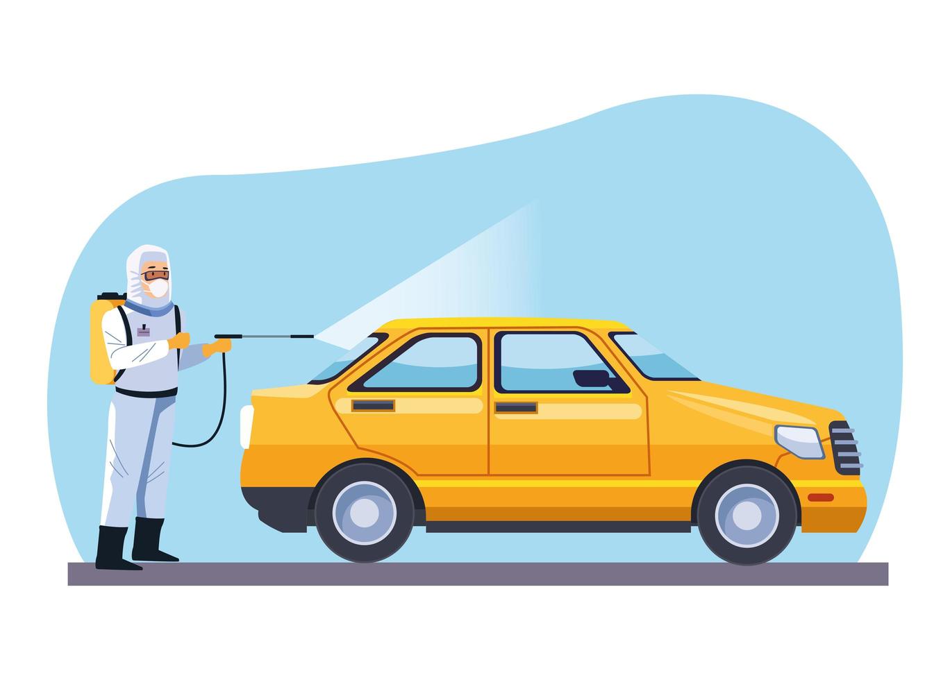 Biosafety worker disinfects taxi for covid19 vector