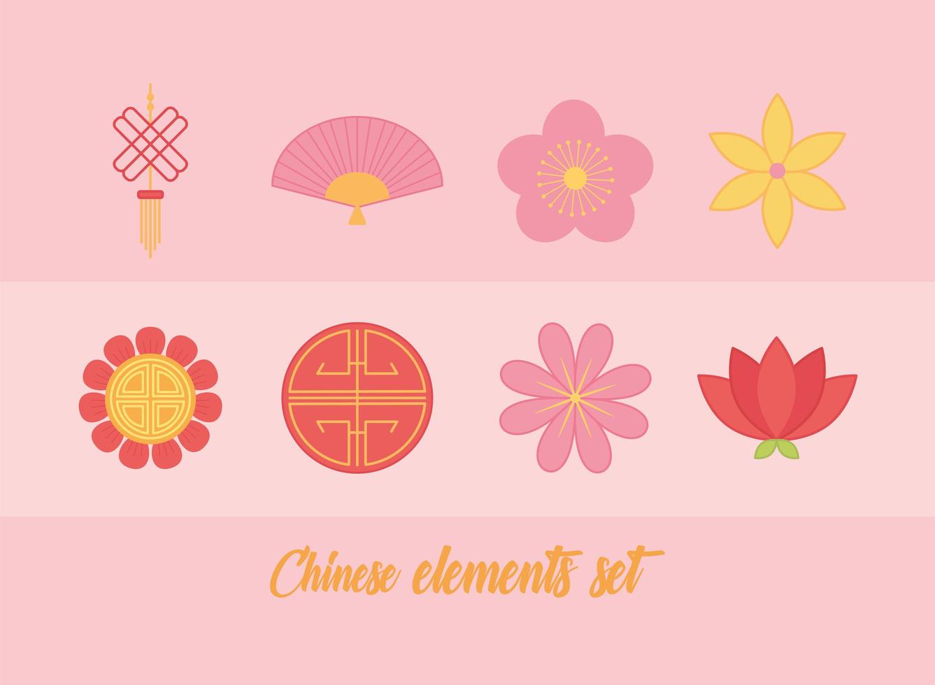 conjunto de iconos de elementos chinos vector