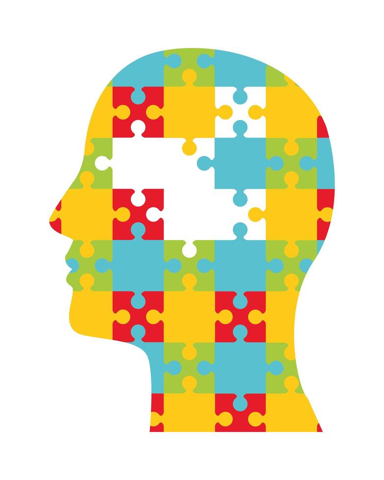 Puzzle human profile, mental health care icon vector