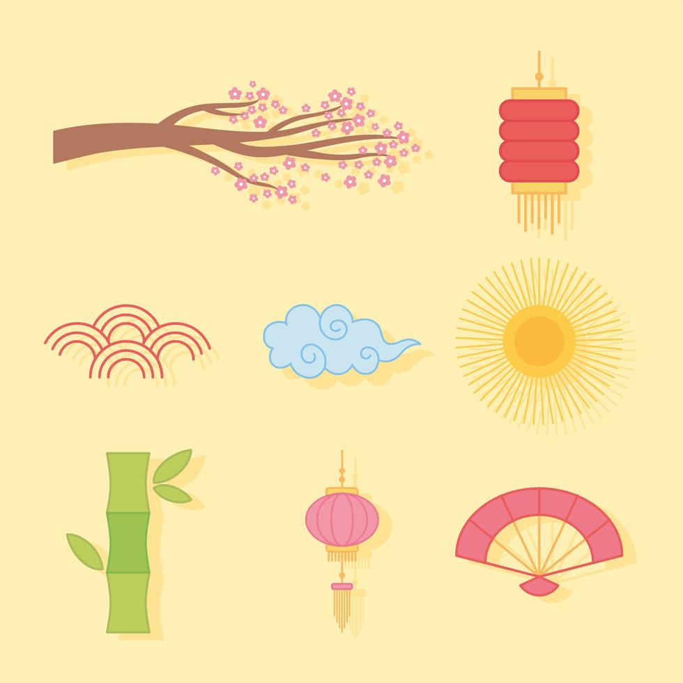 conjunto de iconos de elementos orientales vector