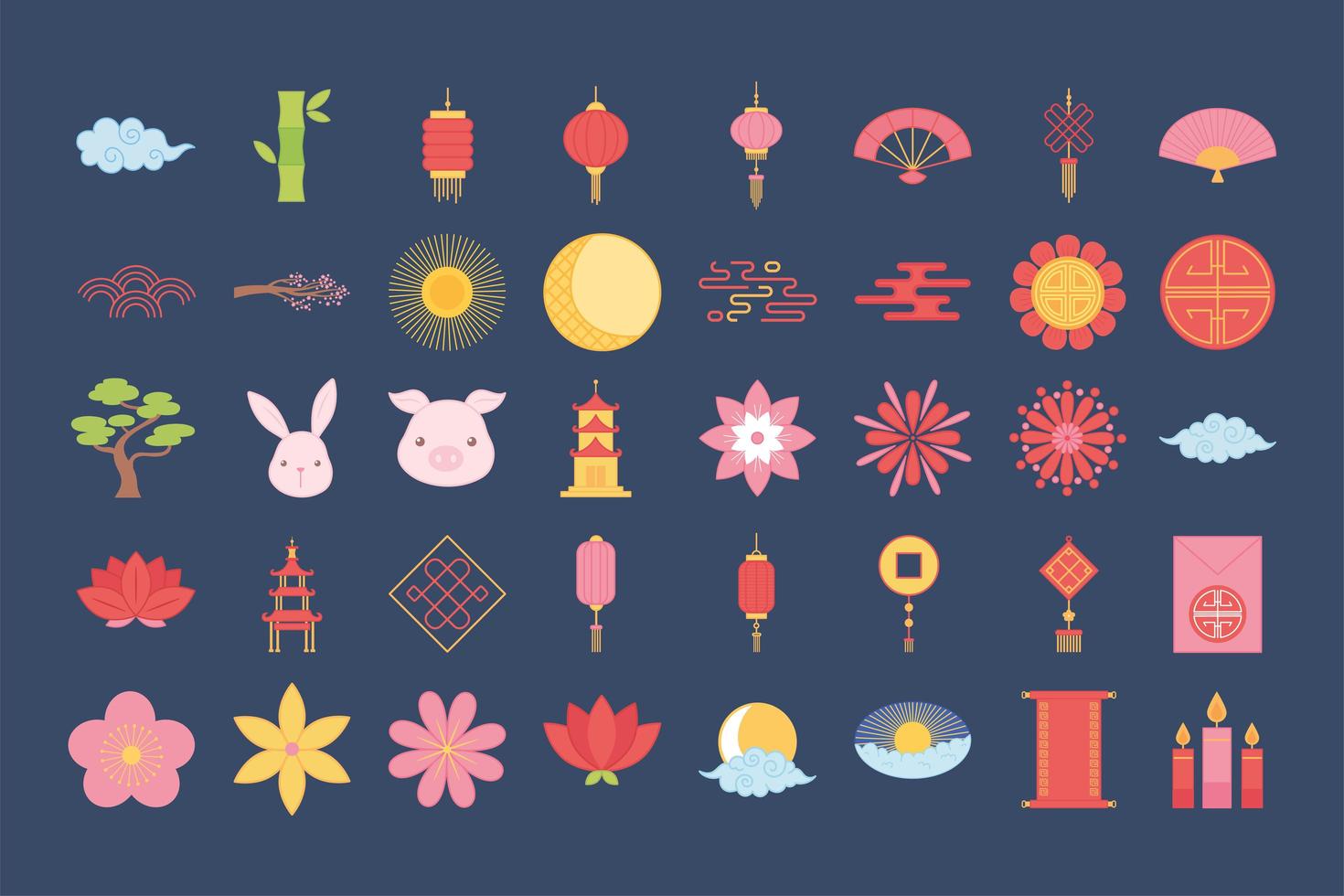 conjunto de iconos de elementos orientales vector