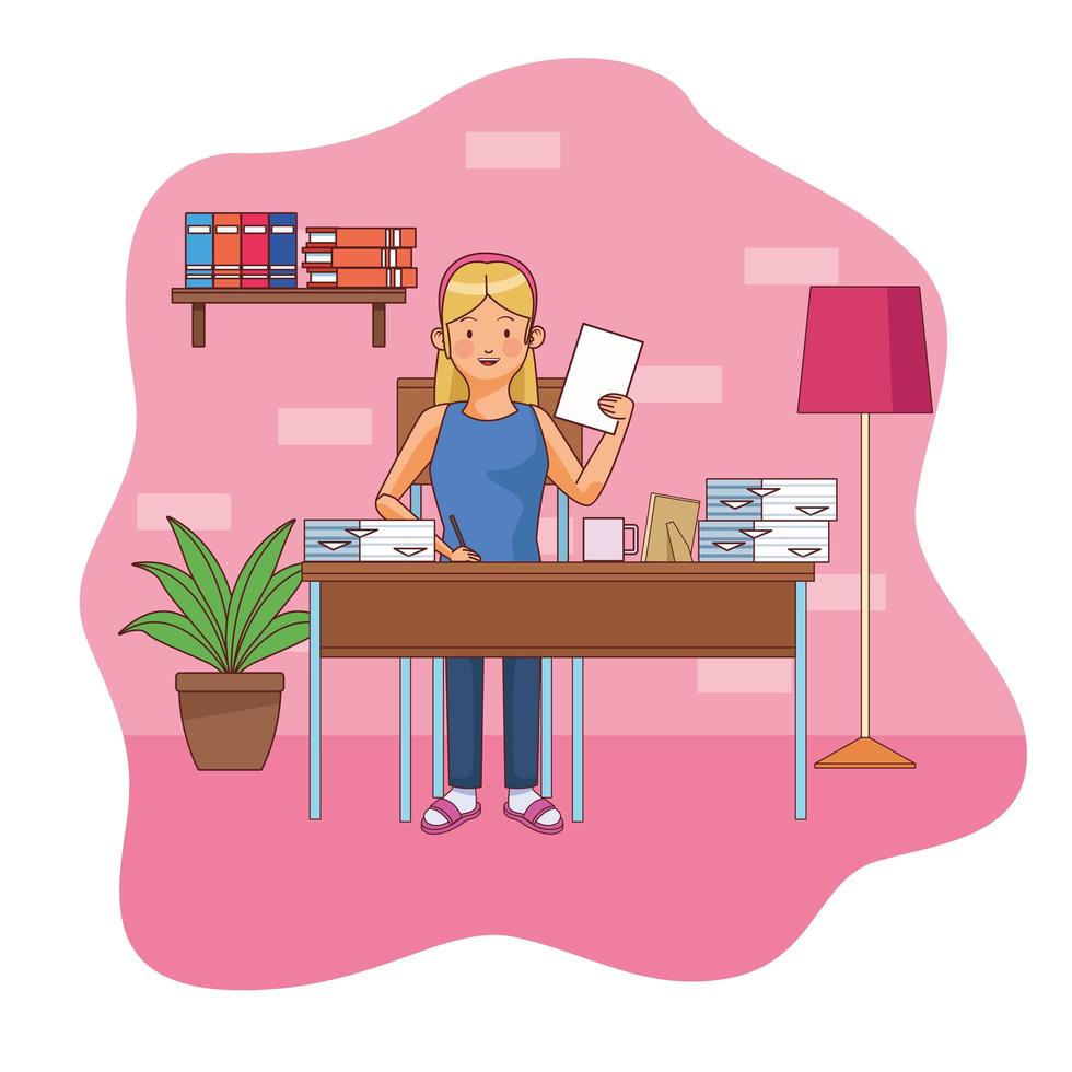 Work at home woman character vector