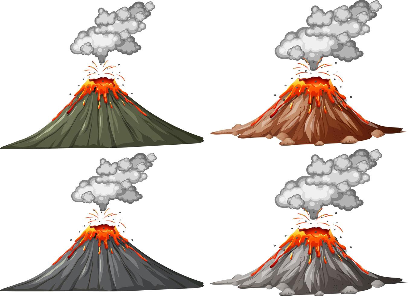 cuatro tipos de erupción volcánica vector