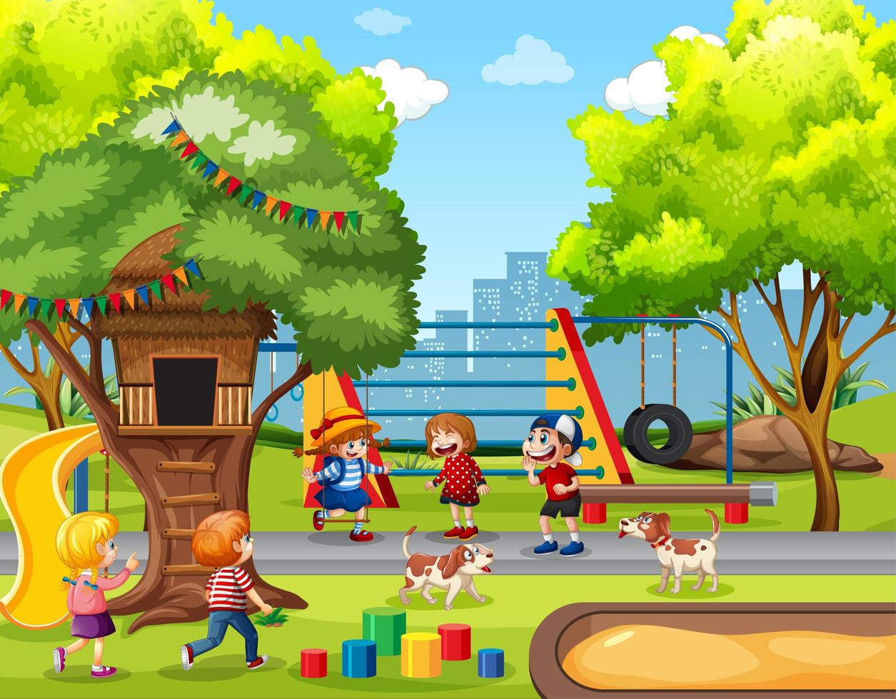 Children playing in playground scene vector