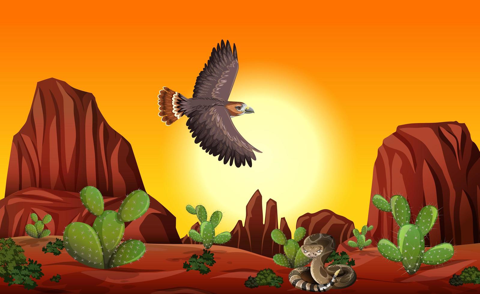 Desert with rock mountains and desert animals vector